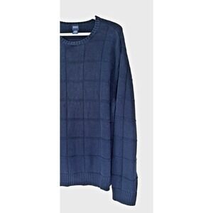 Vintage Men XL Sweater Cotton Crew Neck Window Pane Knit Fisherman Preppy 90s